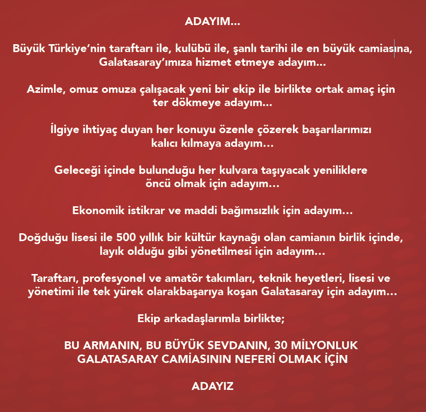 İşte Dursun Özbek’in adaylık açıklaması ve yönetim kurulu listesi