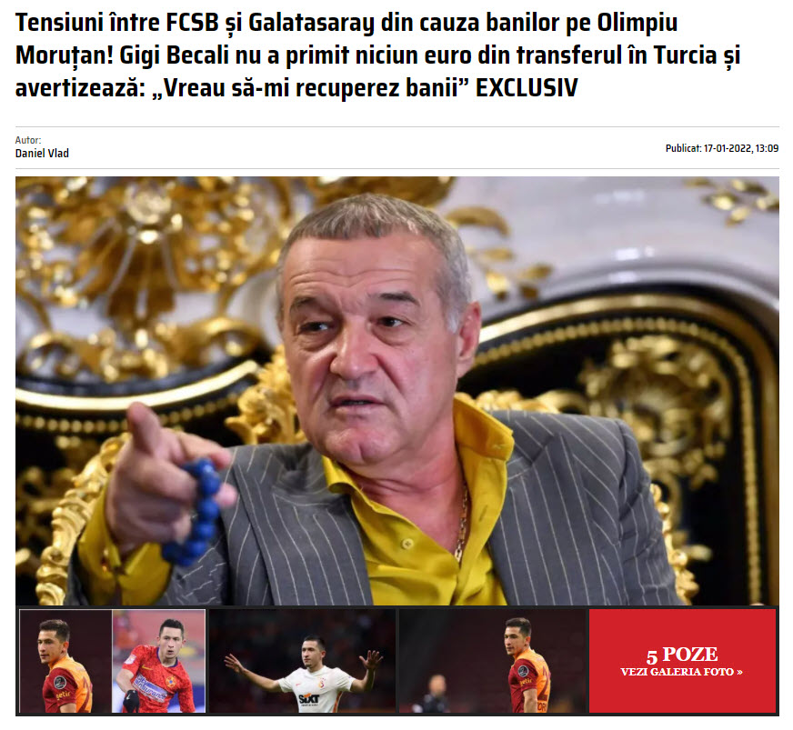 GALATASARAY HABERLERİ: Gigi Becali’den flaş G.Saray sözleri! Morutan için FIFA’ya gitmek istemiyorum