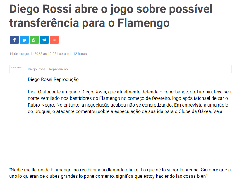 Fenerbahçeli Diego Rossi’den transfer açıklaması! Flamengo...