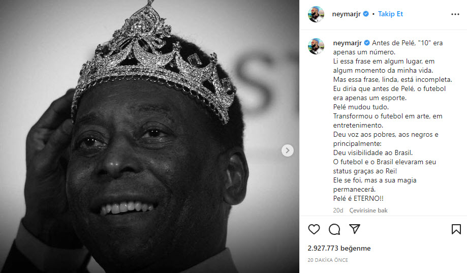 Spor camiası kayıtsız kalmadı! İşte Pele paylaşımları