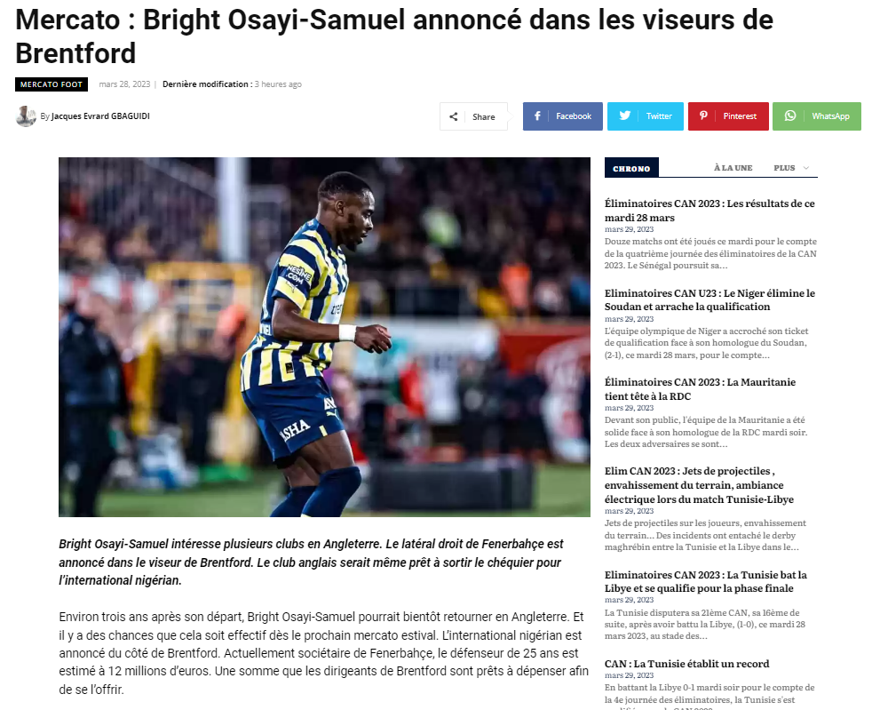 FENERBAHÇE TRANSFER HABERİ: Brentford Osayi-Samuel’in peşinde! Bonservis...