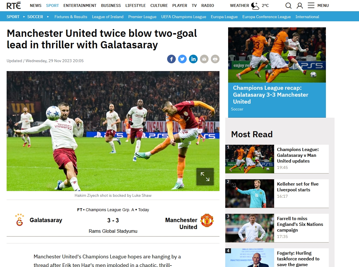 Galatasaray’ın Man United karşısındaki geri dönüşüne dış basından flaş yorum!