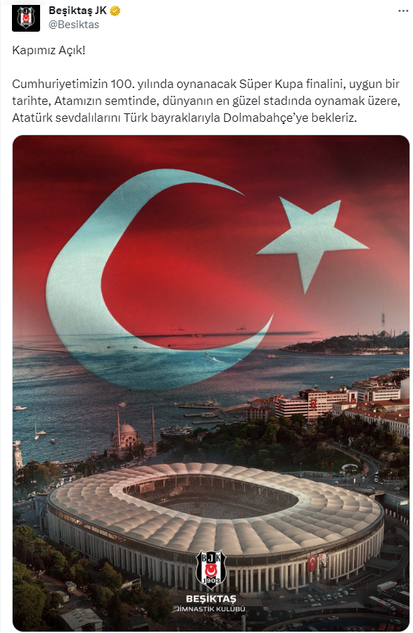 Beşiktaş’tan Süper Kupa finalinin Tüpraş Stadyumu’nda oynanması için davet geldi!