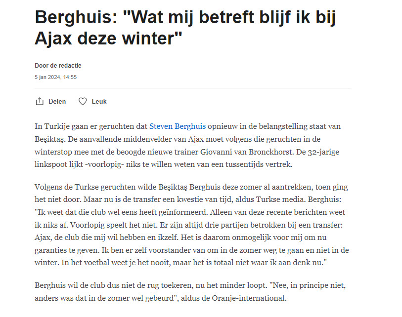 Steven Berghuis’ten transfer itirafı! Beşiktaş...