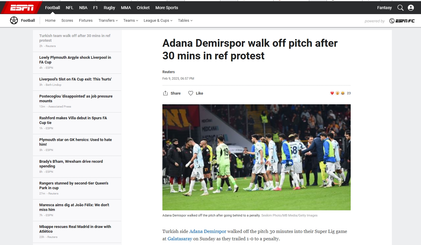 Galatasaray - A. Demirspor maçı dış basında gündem oldu!