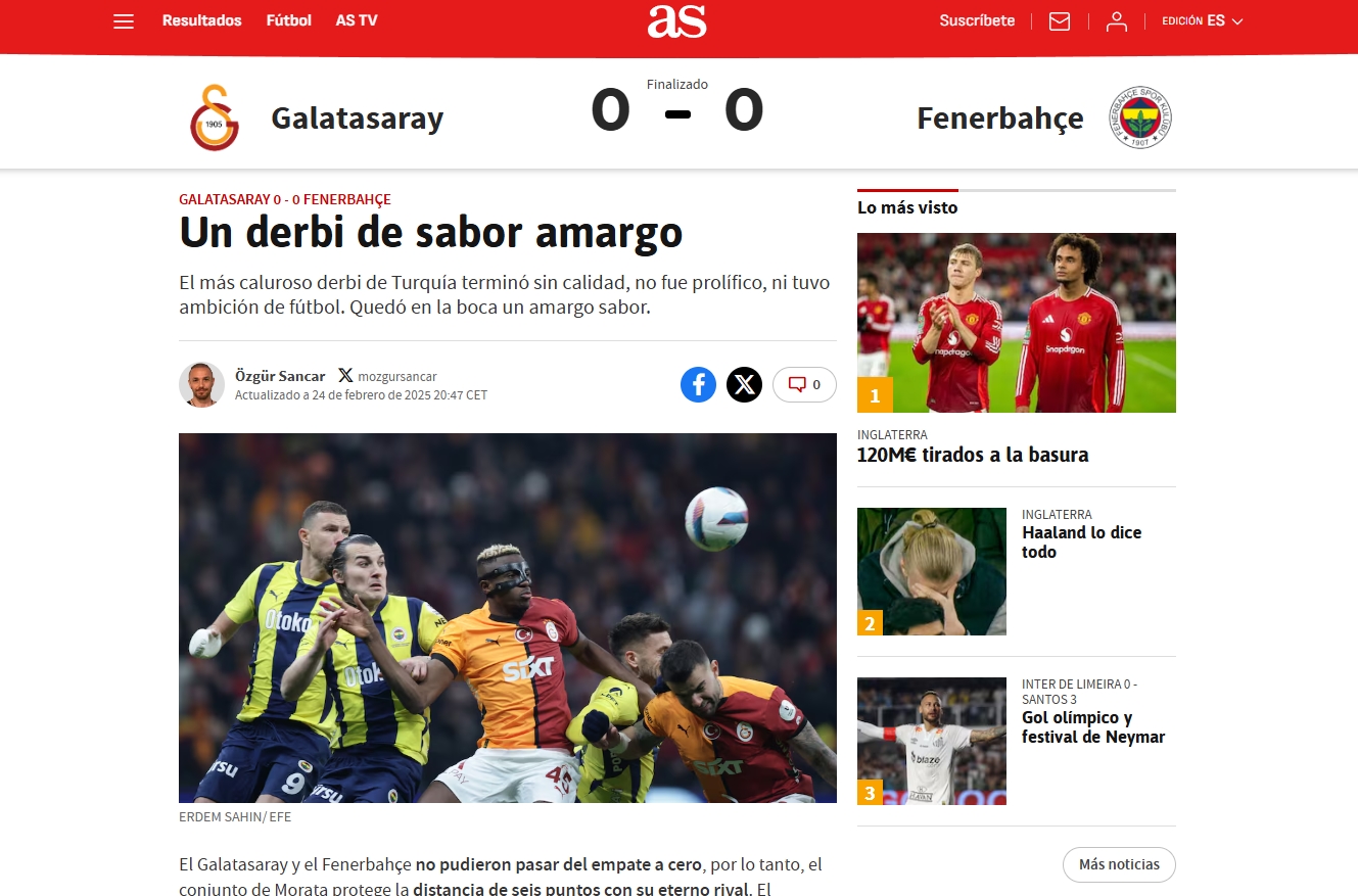 Galatasaray-Fenerbahçe derbisi dış basına da yansıdı!