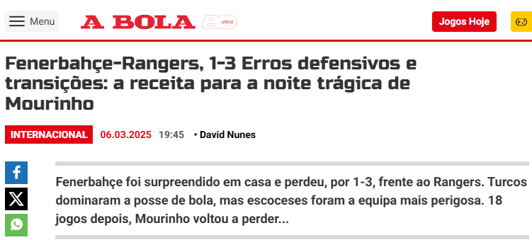 Rangers’ın Fenerbahçe galibiyeti İskoç basınında! ’Jose Mourinho’yu şaşkına çevirdi’