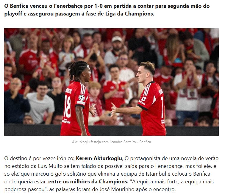 Benfica-Fenerbahçe maçı yurt dışında gündem oldu! İşte atılan manşetler
