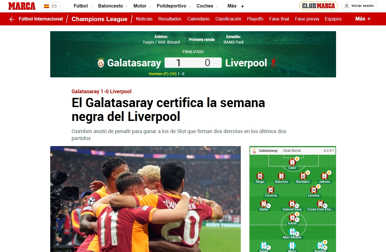 Galatasaray’ın Liverpool galibiyeti sonrası flaş manşet: Cehennem gibi...
