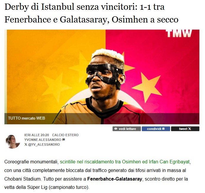 Dünya basını Fenerbahçe-Galatasaray derbisini konuştu