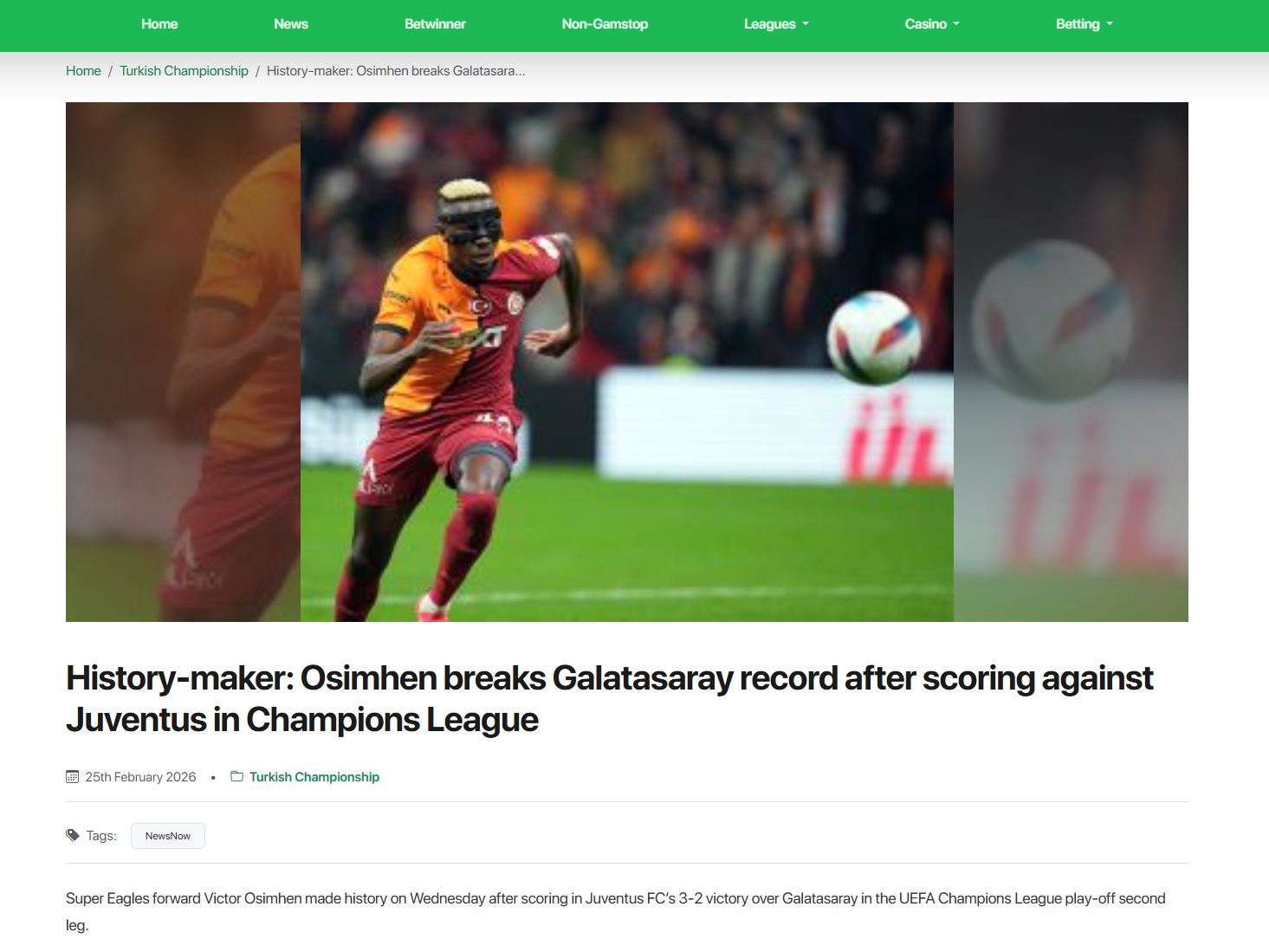 All Nigeria Soccer | Tarih yazıcı: Osimhen, Şampiyonlar Ligi'nde Juventus'a attığı golle Galatasaray tarihine geçti ve kulüp rekorunu kırdı.