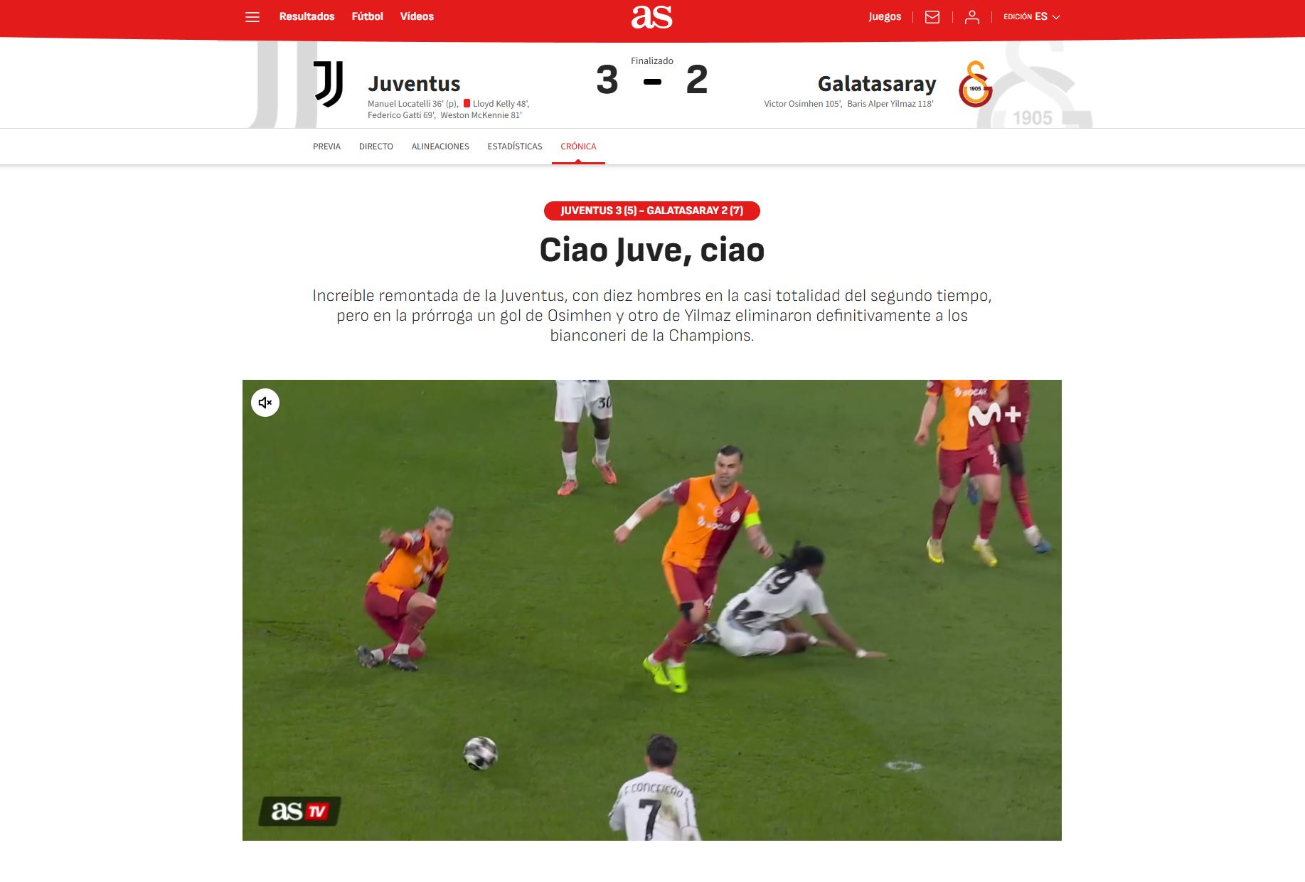 AS | Juventus geri döndü, ikinci yarının neredeyse tamamını 10 kişi oynadı ama uzatmalarda Osimhen ve Barış Alper'in golleri siyah beyazlıları Şampiyonlar Ligi'nden eledi.