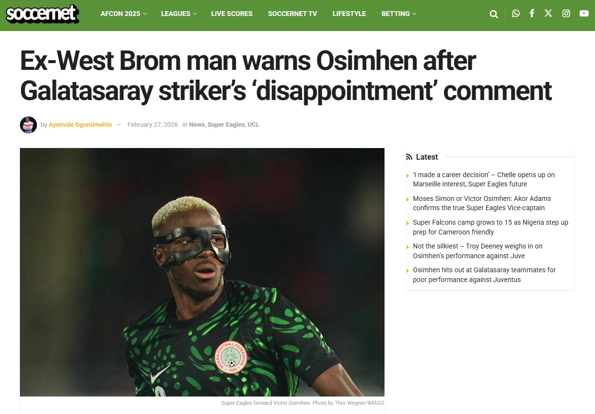 Eski Nijerya milli futbolcu Osimhen’i böyle  uyardı!