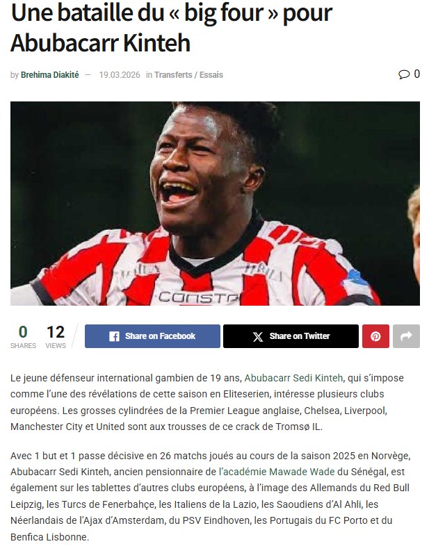 Fenerbahçe’ye Gambiyalı ’wonderkid’: Abubacarr Sedi Kinteh!