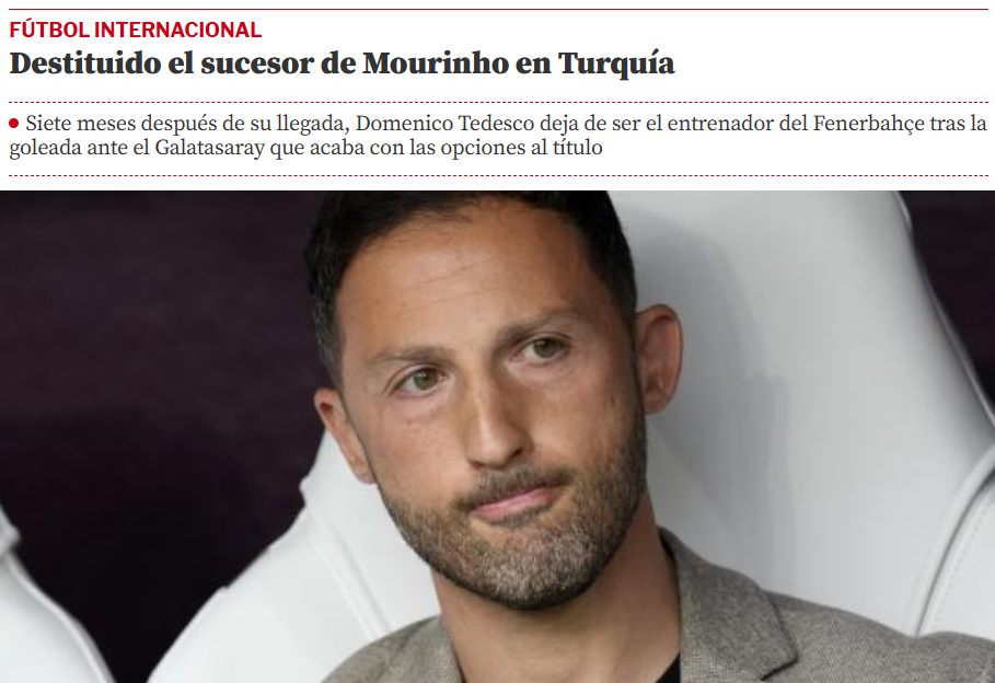 Domenico Tedesco kararı dış basında: Mourinho’nun halefi görevden alındı