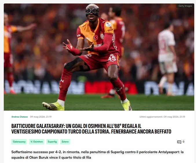 Dünya basını Galatasaray’ın şampiyonluğunu konuşuyor!