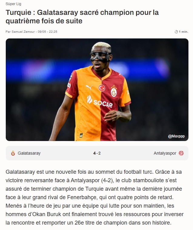 Dünya basını Galatasaray’ın şampiyonluğunu konuşuyor!