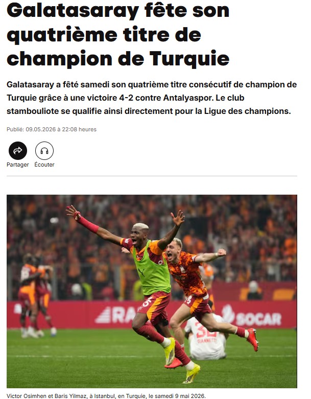 Dünya basını Galatasaray’ın şampiyonluğunu konuşuyor!